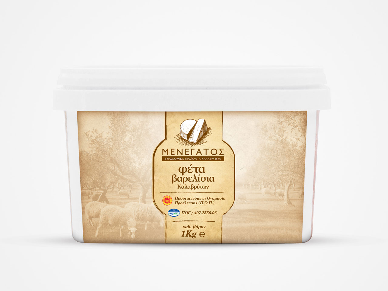 Menegatos Dairy Products of Kalavryta, feta pack, front view