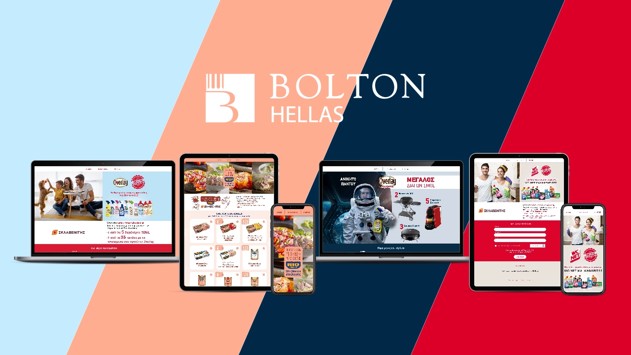 Variety of electronic devices showcasing the microsites Asterias designed for Bolton Hellas.
